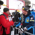 Squaw's Marco Sullivan is interviewed Saturday after his race. Photo/Doug Haney