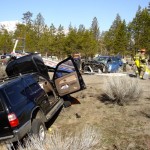 The mini van ended up off the highway.