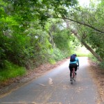 Sue Wood rides along the American River Trail.