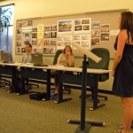 Lindsey Oakes tells the LTUSD board why Lia Story should keep her job. Photos/Kathryn Reed