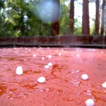 Hail on a hot tub cover near the Y in South Lake Tahoe on July 23. Photo/Kathryn Reed