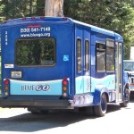 A BlueGo bus parked illegally in front of a private residence in South Lake Tahoe. Photo/Kathryn Reed
