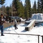 Tracy adn Trenten Heer with On Course Events create the rail jam Feb. 11 at LTCC. Photo/Kathryn Reed