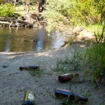 Glass bottles strewn on the bank of the Upper Truckee near the Highway 50 bridge in summer 2010. Photo/LTN file