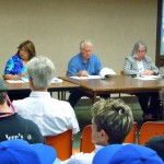 The recreation JPA board of Norma Santiago, Hal Cole and Deborah Henderson listen June 30 to comments. Photo/Kathryn Reed