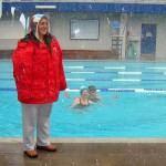 Lifeguard Tiff at the South Lake Tahoe city pool on Oct. 5 with water exercisers Gina and Linda. Photo/Cindy Beberg