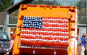 South Tahoe Refuse makes an American flag out of plastic bottles. Photo/LTN