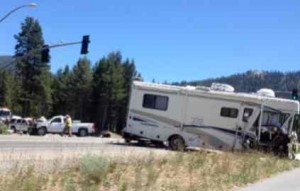 An RV was in an accident July 8 in Meyers with a USFS truck. Photo/Brad Perry