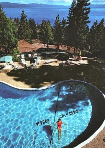 A postcard of the Cal-Neva pool in the 1950s.