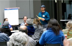 Peter Fink talks Dec. 11 about ideas his table has for recreation on the South Shore. Photo/Kathryn Reed