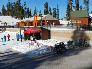 Paving stones are in the plaza, above, as well as for the entry to the ski rental area.