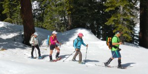 Carol, Donna, Corine and Craig snowshoeing through the wilderness. Photo/Kathryn Reed