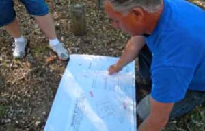 Shawn Butler with the California Tahoe Conservancy goes over the lot encroachment diagram. Photos/Kathryn Reed