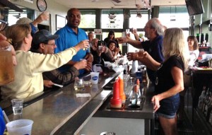 Sir Charles stopped by and bought drinks for his friends at the Flight Deck before he boarded his plane. Photo/Cathy Vogelgesang