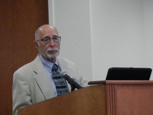 Charles Goldman talks about climate change on Aug. 21 in South Lake Tahoe. Photo/Kathryn Reed