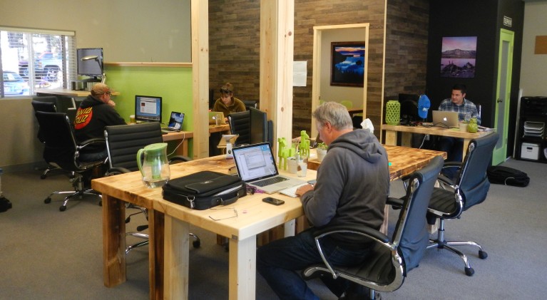 Shared and individual desks are available at Tahoe Mountain Lab depending on membership. Photo/Kathryn Reed