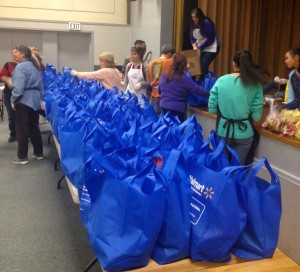 Each week bags of groceries are available.
