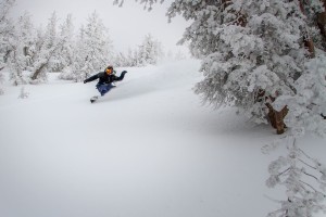 Backcountry boarding in Lake Tahoe.