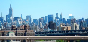 New York City's skyline from the Brooklyn Bridge.