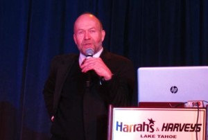 James Hansen talks about  climate change Jan. 8 in Stateline. Photo/Denise Haerr