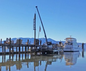 The pier at Zephyr Cove, where the M.S. Dixie and Bleu Wave reside, is being rebuilt. Photo/Carolyn E. Wright/Copyright