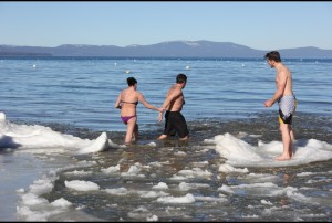 Ice greeted New Year's Day polar plungers at Lake Tahoe. Photo/Terry Ogg