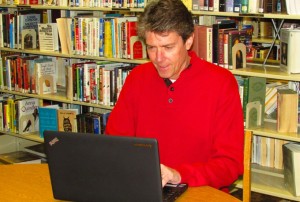 Steve Haerr of South Lake  Tahoe uses the library's Internet. Photo/Denise Haerr