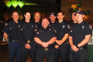 Tahoe Douglas firefighters were out in force March 13 supporting their colleague; form left, Nathan Johnson, Chris Lucas Bill Romanowitz, Ben Pratt, Nick Robidart, Juan Serrano, Scott Vandover and Chad Baker.