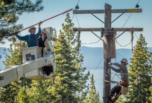 A crew from Liberty Energy replaces a transformer in Tahoe City, Calif., on June 5th, 2014.