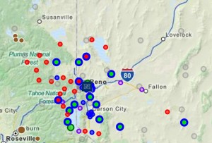 Seismic activity is normal throughout the Sierra. Map/UNR Seismology Lab