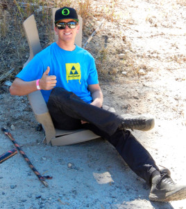 Kyle Smaine, who rides for Sierra, chills in the chair he found.