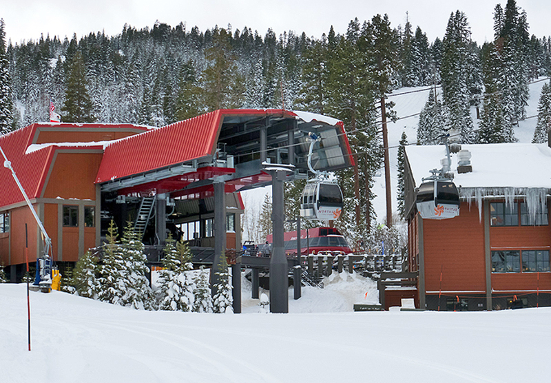 The gondola ends at mid-mountain.