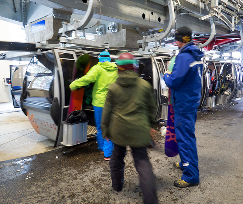 Skiers and riders board Northstar's gondola to get to mid-mountain. Photo/Carolyn E. Wright/Copyright