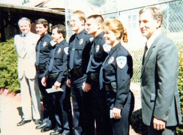 Donna Kingman, second from right, retires today after spending her entire career with the South Lake Tahoe Police Department. Photo/Bill Kingman