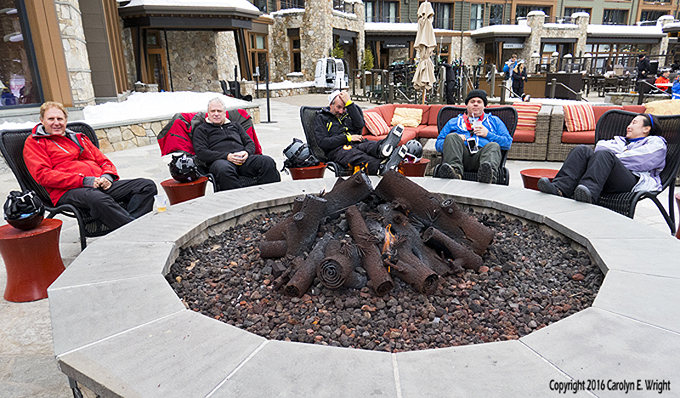 Tourists gather around the fire pit this winter at the Ritz-Carlton, Lake Tahoe. Photo Copyright 2016 Carolyn E. Wright