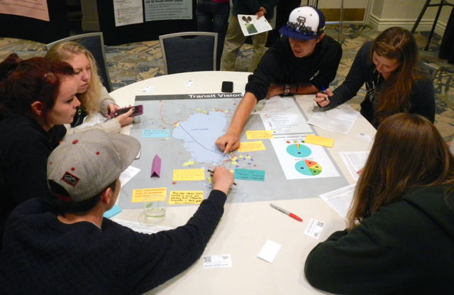 South Tahoe High School students talk about how to improve transportation on the South Shore. Photo/Kathryn Reed