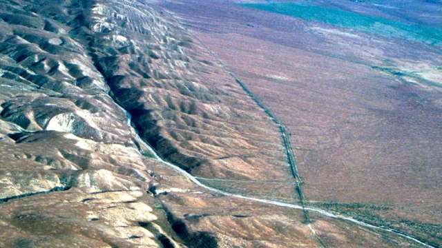 The San Andreas fault in California. Researchers have found that tidal forces play a role in the timing of small, deep earthquakes along the fault. Photo/U.S. Geological Survey