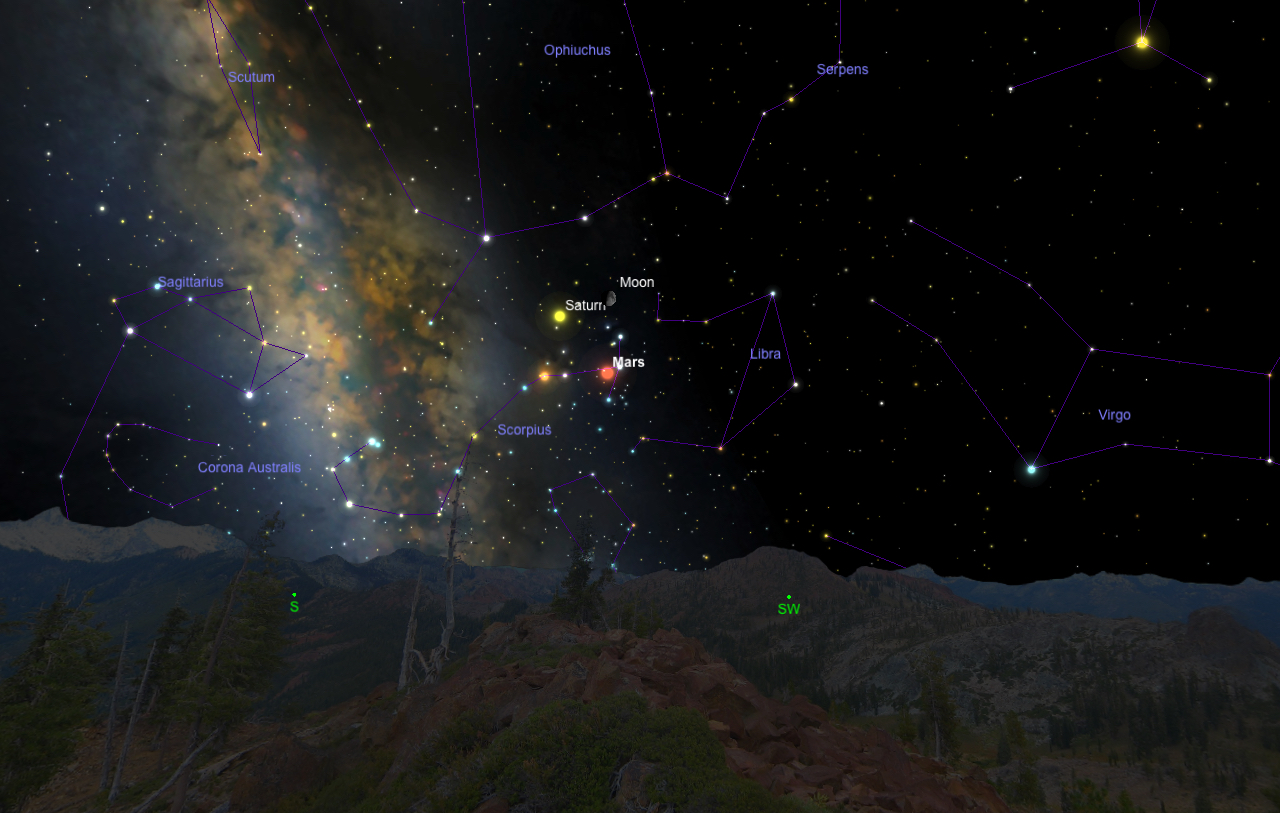 Simulation Curriculum, 9:30 PM August 11th 2016. The Moon, Mars and Saturn in conjunction.