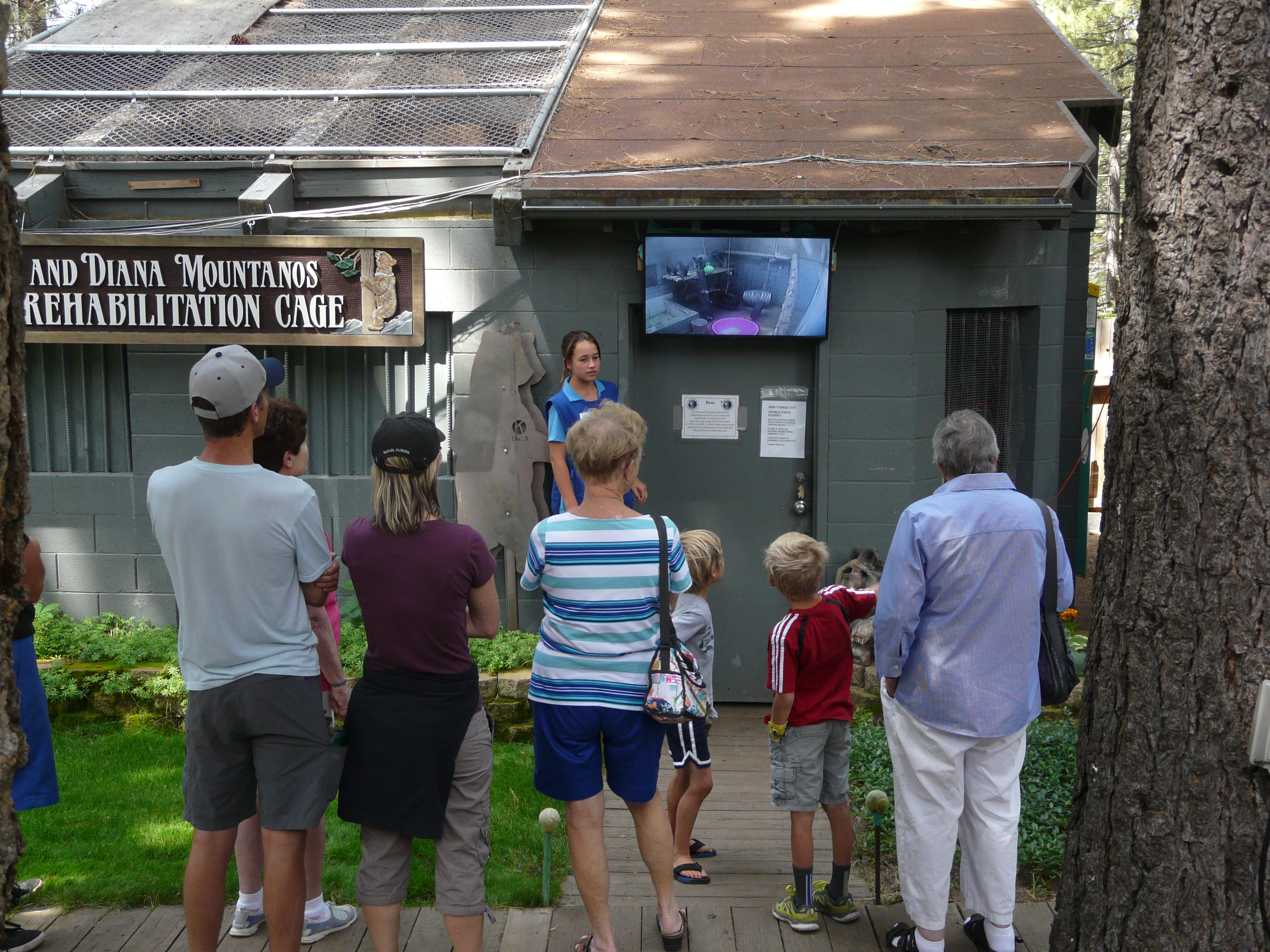 LTWC volunteer Alexi Haven explains to visitors what is going on inside the bear cage. Photo/LTWC