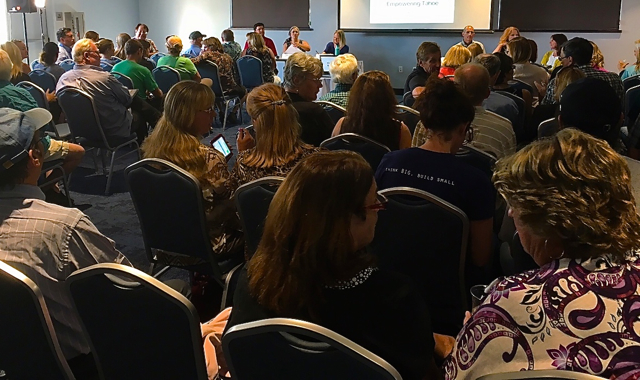 Dozens of people on Aug. 17  attend a housing workshop in South Lake Tahoe. Photo/Terra Breeden