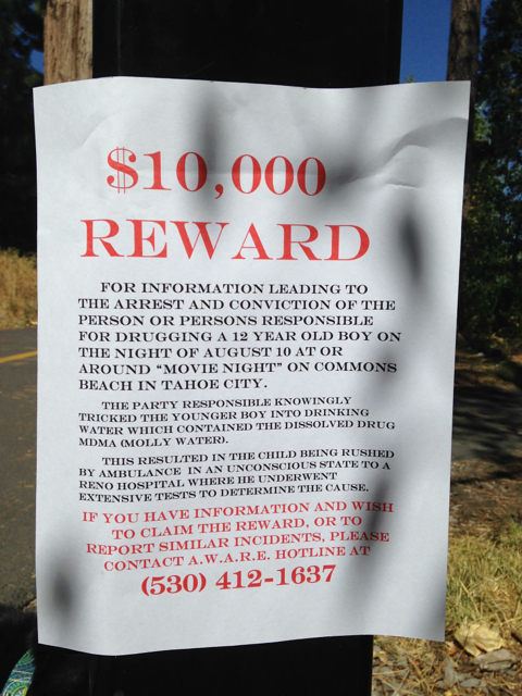 Signs about a drug incident were posted in Tahoe City before law enforcement was called. Photo/LTN