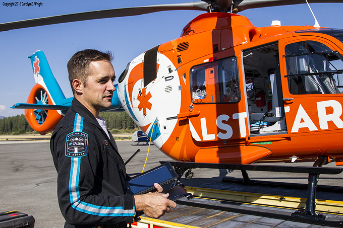 Calstar pilot Heiko Kafton is enjoying the new helicopters that are more technologically advanced. Photo Copyright 2016 Carolyn E. Wright