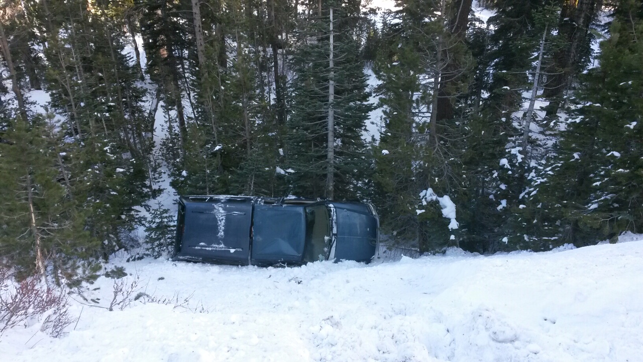 A vehicle hit ice on Highway 88 on Dec. 4 and slid off the road. Photo/Gary Cooper