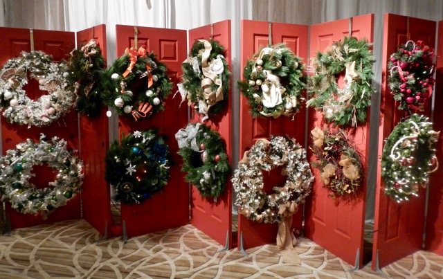 Festive wreaths are also part of the holiday decor.