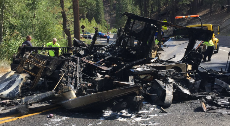 RV crash, fire injures 2 on Kingsbury Grade